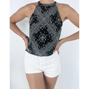 Mudd Paisley Black Halter Neck Sleeveless Tank Top  Size Large